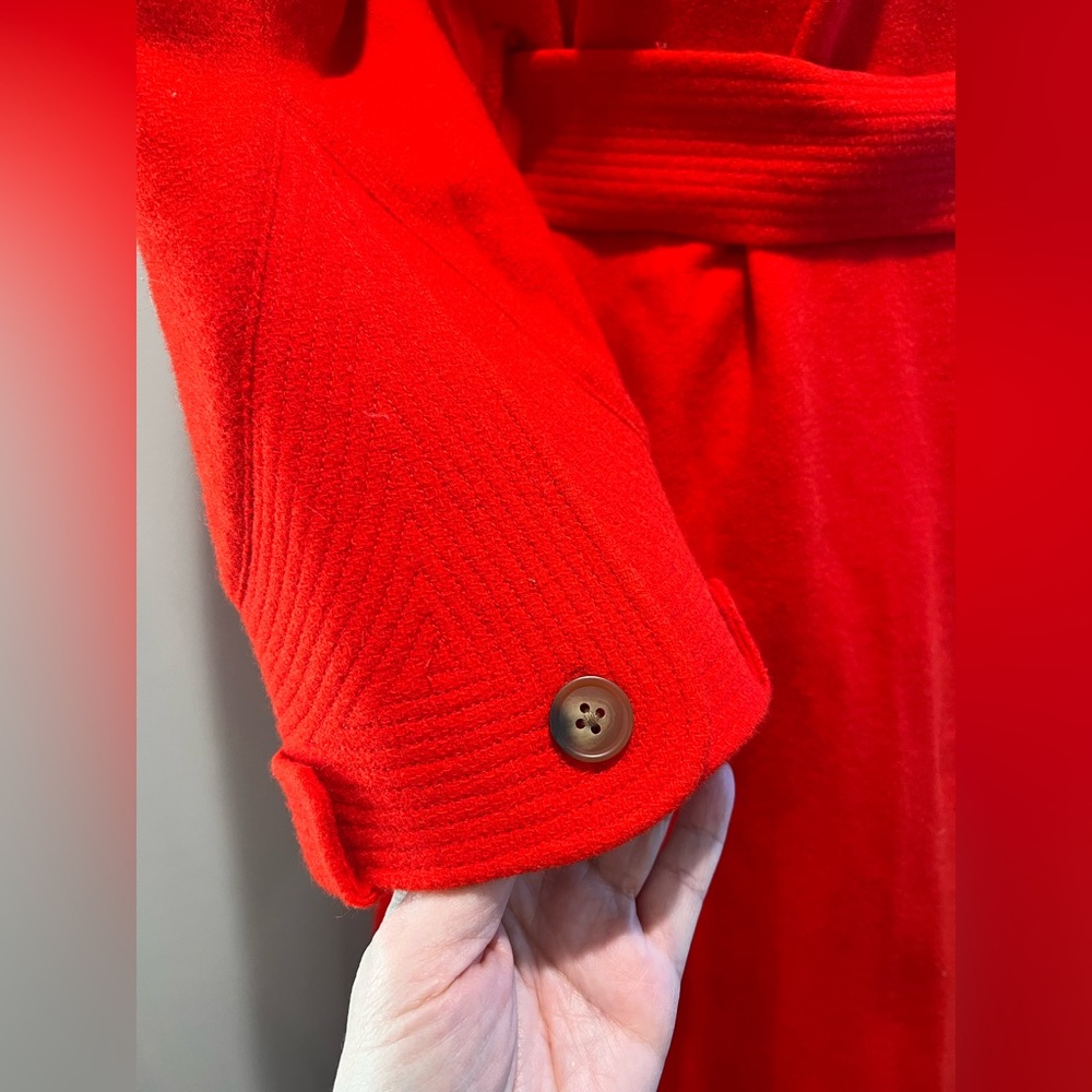 THE GREAT. Trapunto long wool hot red trench coat tie waist sz 0 XS S - Picture 8 of 13